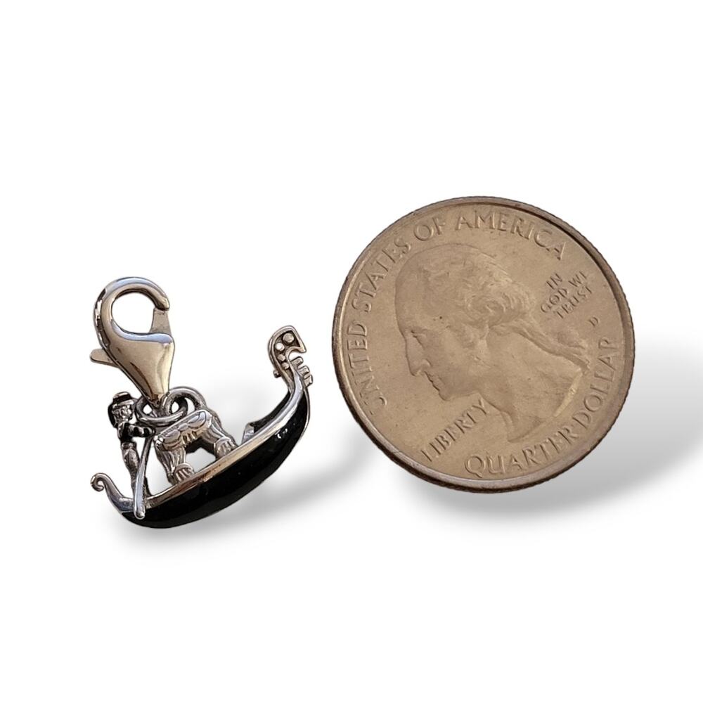 New 925 Sliver with Black Enamel Gondola Charm Highly Detailed from every angle